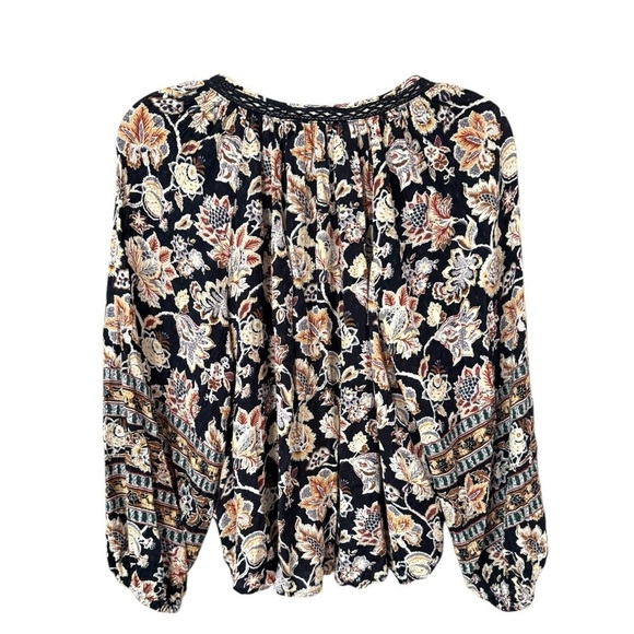 Rachel Zoe Blouse Boho V Neck Crochet Tunic Peasant Blouse Black Floral Size M - Picture 3 of 11